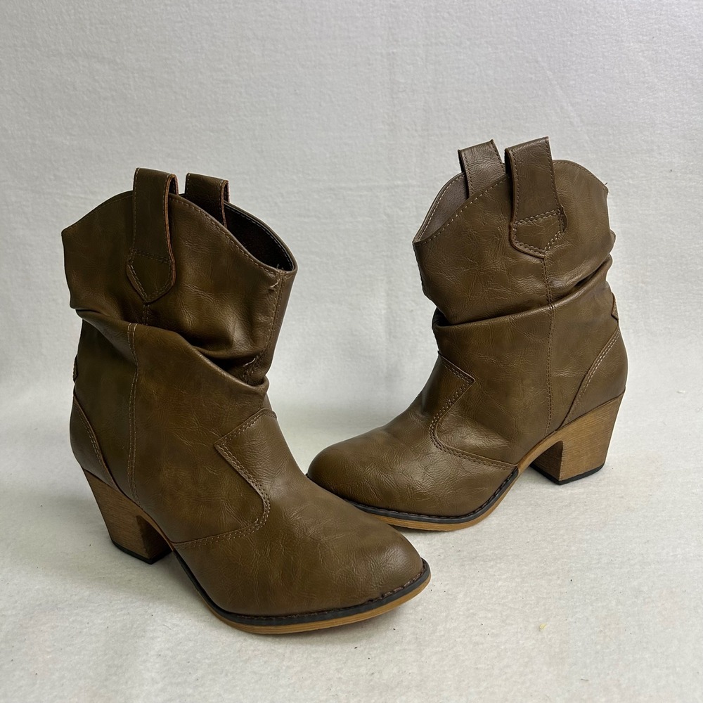 Western Charles Albert Womens 8 Brown Slouchy Vegan Leather Cowboy Ankle Boots